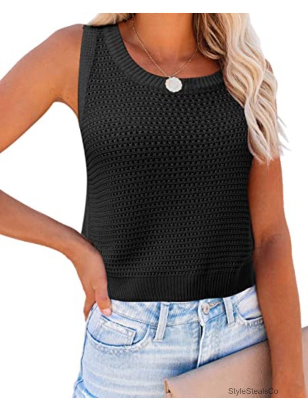 Crochet Tank Top Sleeveless Knit Summer Sweater Loose Fit See Through